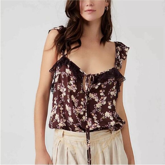 FREE PEOPLE NWT Take It Away Bodysuit In Chocolate Merlot Combo Size L - Picture 2 of 8